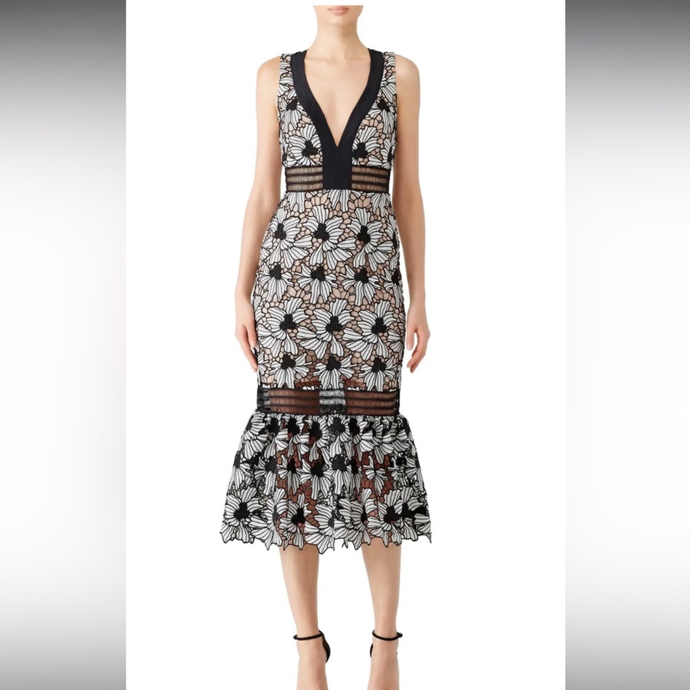 Nicole Miller👗White Floral Lace Ruffle Dress